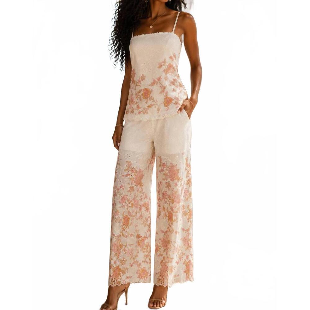 NEW SURELYMINE floral coast eyelet palazzo set in blush